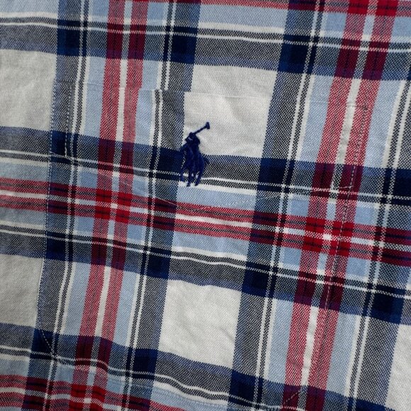 Ralph Lauren Short Sleeve Button Up Shirt Men Cotton OCBD Red White Blue Large - Picture 8 of 9